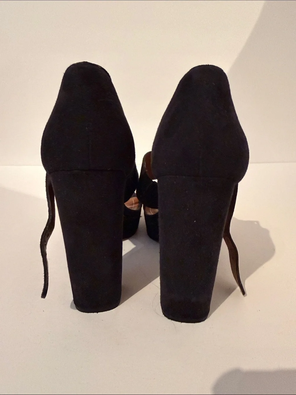 Elizabeth and James Black Suede Platform Block Heel Sandals